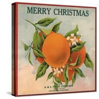 Merry Christmas Orange Branch - Los Angeles, California - Citrus Crate Label-Lantern Press-Stretched Canvas