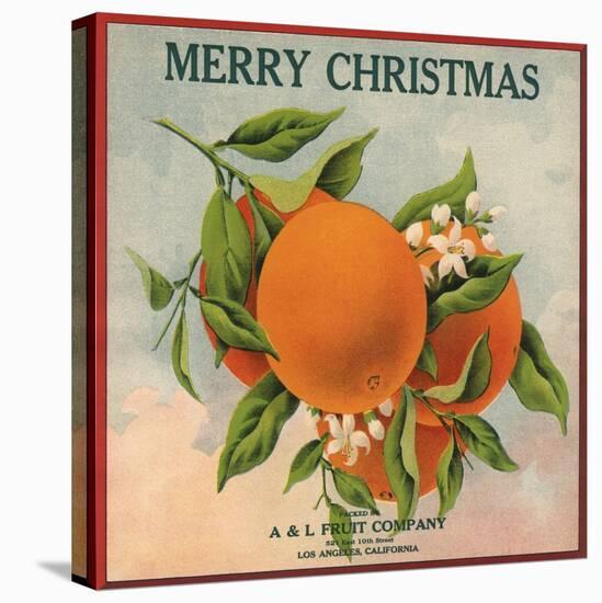 Merry Christmas Orange Branch - Los Angeles, California - Citrus Crate Label-Lantern Press-Stretched Canvas