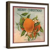 Merry Christmas Orange Branch - Los Angeles, California - Citrus Crate Label-Lantern Press-Framed Art Print