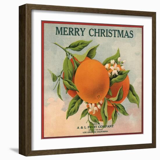 Merry Christmas Orange Branch - Los Angeles, California - Citrus Crate Label-Lantern Press-Framed Art Print