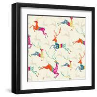 Merry Christmas Reindeer Pattern-cienpies-Framed Art Print