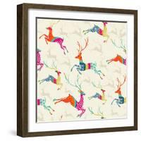 Merry Christmas Reindeer Pattern-cienpies-Framed Art Print