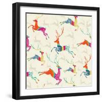 Merry Christmas Reindeer Pattern-cienpies-Framed Art Print