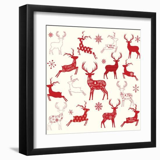 Merry Christmas Reindeer,Reindeer Silhouette Collections.-Alexaz-Framed Art Print