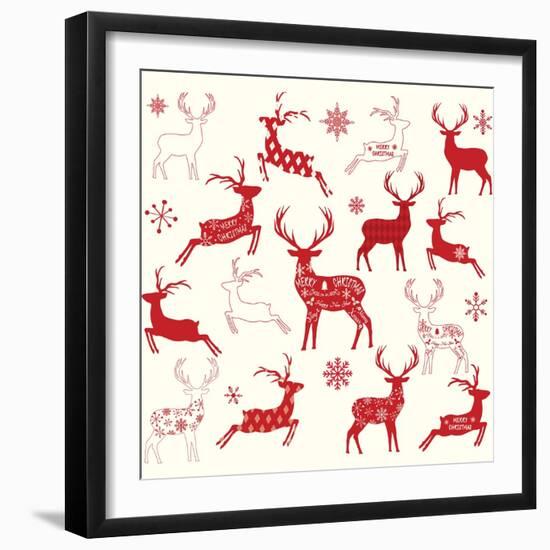 Merry Christmas Reindeer,Reindeer Silhouette Collections.-Alexaz-Framed Art Print
