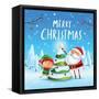 Merry Christmas! Santa Claus and Elf Decorate the Christmas Tree in Christmas Snow Scene. Winter La-ori-artiste-Framed Stretched Canvas