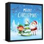 Merry Christmas! Santa Claus and Elf Decorate the Christmas Tree in Christmas Snow Scene. Winter La-ori-artiste-Framed Stretched Canvas