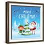 Merry Christmas! Santa Claus and Elf Decorate the Christmas Tree in Christmas Snow Scene. Winter La-ori-artiste-Framed Art Print