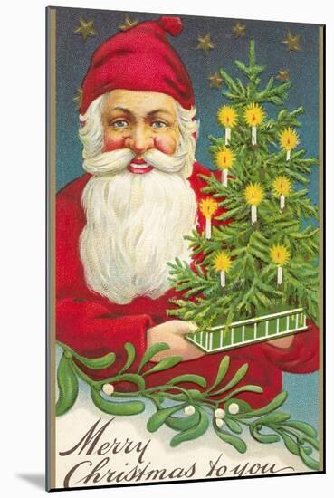 Merry Christmas, Santa Claus and Tree-null-Mounted Art Print