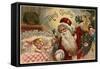 Merry Christmas - Santa Holding Doll, Sleeping Girl-Lantern Press-Framed Stretched Canvas