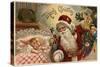 Merry Christmas - Santa Holding Doll, Sleeping Girl-Lantern Press-Stretched Canvas