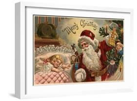 Merry Christmas - Santa Holding Doll, Sleeping Girl-Lantern Press-Framed Art Print