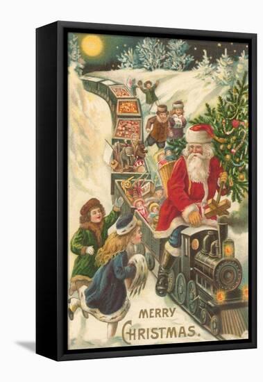 Merry Christmas, Santa on Train-null-Framed Stretched Canvas