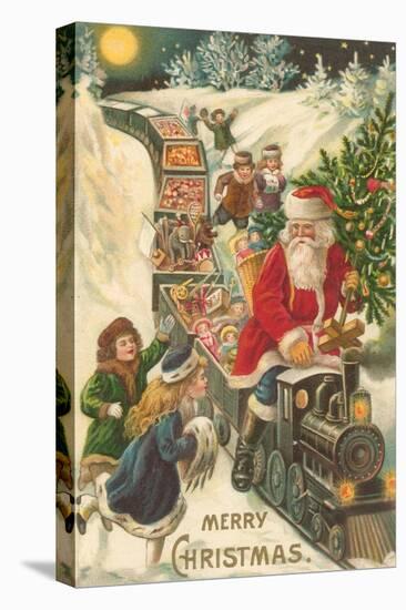 Merry Christmas, Santa on Train-null-Stretched Canvas