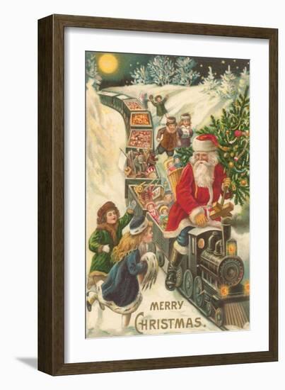 Merry Christmas, Santa on Train-null-Framed Art Print
