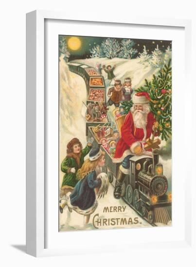 Merry Christmas, Santa on Train-null-Framed Art Print