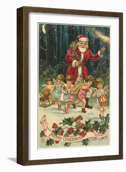 Merry Christmas, Santa with Cherubs-null-Framed Art Print