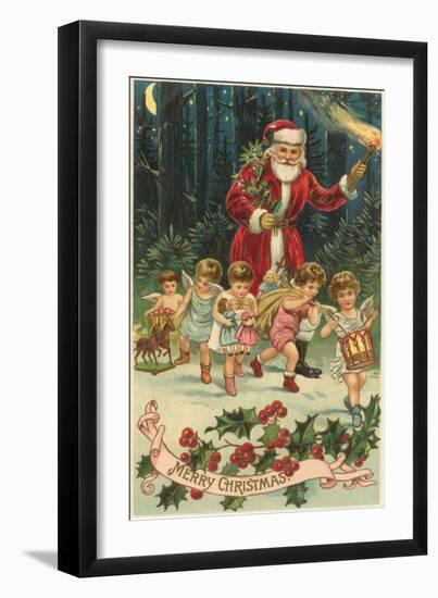 Merry Christmas, Santa with Cherubs-null-Framed Art Print