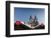 Merry Christmas Sign at Snow-Covered Christmas Market and Tyn Church-Richard Nebesky-Framed Photographic Print