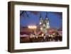 Merry Christmas Sign at Snow-Covered Christmas Market and Tyn Church-Richard Nebesky-Framed Photographic Print