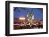 Merry Christmas Sign at Snow-Covered Christmas Market and Tyn Church-Richard Nebesky-Framed Photographic Print