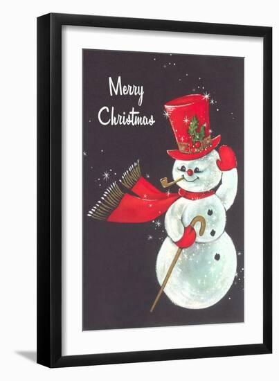 Merry Christmas, Snowman Waving-null-Framed Art Print