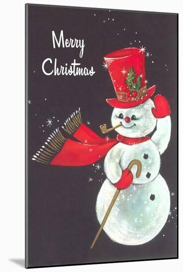 Merry Christmas, Snowman Waving-null-Mounted Art Print