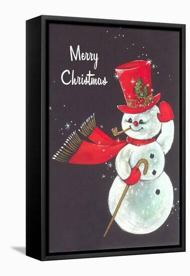 Merry Christmas, Snowman Waving-null-Framed Stretched Canvas