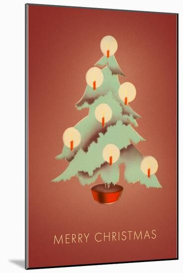 Merry Christmas, Tree with Candles-null-Mounted Art Print