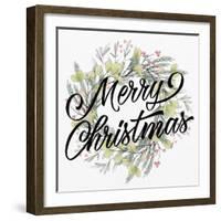 Merry Christmas Wreath Greens-Kim Allen-Framed Art Print