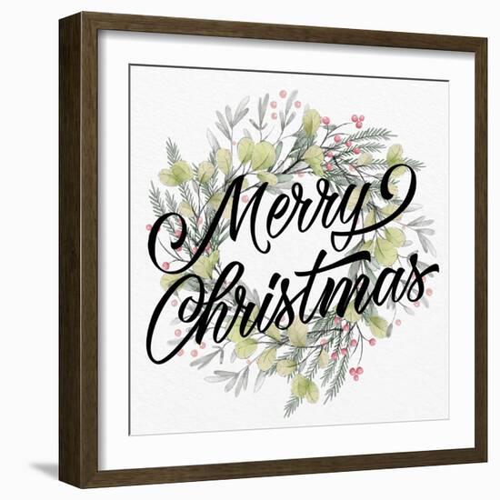 Merry Christmas Wreath Greens-Kim Allen-Framed Art Print