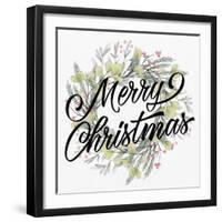 Merry Christmas Wreath Greens-Kim Allen-Framed Art Print