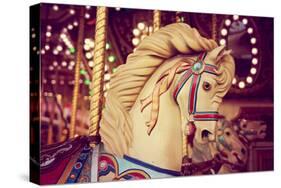 Merry-Go-Round Wooden Horses Toned with a Retro Vintage Instagram Filter Effect-graphicphoto-Stretched Canvas