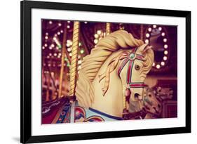 Merry-Go-Round Wooden Horses Toned with a Retro Vintage Instagram Filter Effect-graphicphoto-Framed Photographic Print