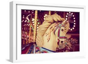 Merry-Go-Round Wooden Horses Toned with a Retro Vintage Instagram Filter Effect-graphicphoto-Framed Photographic Print