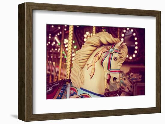 Merry-Go-Round Wooden Horses Toned with a Retro Vintage Instagram Filter Effect-graphicphoto-Framed Photographic Print