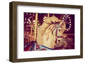 Merry-Go-Round Wooden Horses Toned with a Retro Vintage Instagram Filter Effect-graphicphoto-Framed Photographic Print