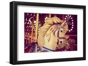 Merry-Go-Round Wooden Horses Toned with a Retro Vintage Instagram Filter Effect-graphicphoto-Framed Photographic Print