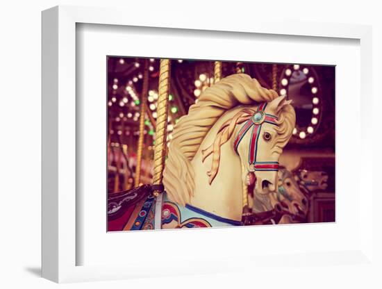 Merry-Go-Round Wooden Horses Toned with a Retro Vintage Instagram Filter Effect-graphicphoto-Framed Photographic Print