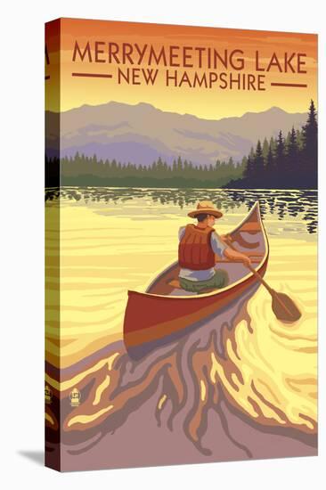 Merrymeeting Lake, New Hampshire - Canoe Scene-Lantern Press-Stretched Canvas