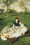 Mother and Two Children in a Field-Merse Pal Szinyei-Stretched Canvas