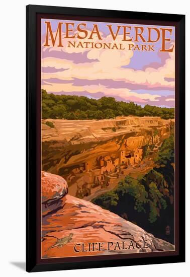 Mesa Verde National Park, Colorado - Cliff Palace at Sunset-Lantern Press-Framed Art Print