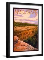 Mesa Verde National Park, Colorado - Cliff Palace at Sunset-Lantern Press-Framed Art Print