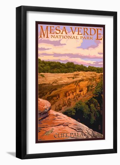 Mesa Verde National Park, Colorado - Cliff Palace at Sunset-Lantern Press-Framed Art Print