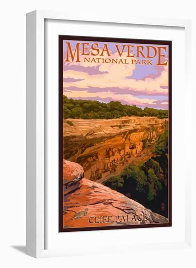 Mesa Verde National Park, Colorado - Cliff Palace at Sunset-Lantern Press-Framed Art Print