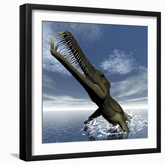 Mesosaurus Dinosaur Jumping Out of the Water-Stocktrek Images-Framed Art Print