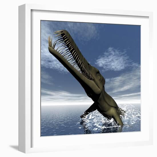 Mesosaurus Dinosaur Jumping Out of the Water-Stocktrek Images-Framed Art Print