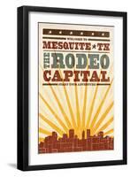 Mesquite, Texas - Skyline and Sunburst Screenprint Style-Lantern Press-Framed Art Print