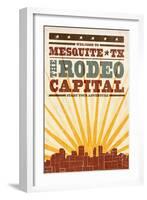 Mesquite, Texas - Skyline and Sunburst Screenprint Style-Lantern Press-Framed Art Print