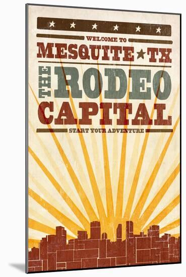 Mesquite, Texas - Skyline and Sunburst Screenprint Style-Lantern Press-Mounted Art Print